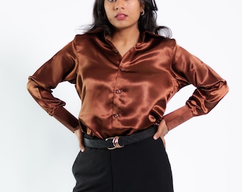 Vintage Womens White Satin Blouse Size L White Lace Sheer Satin