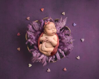 Piel púrpura Corazones telón de fondo digital, telón de fondo digital, corazones de ojo de pájaro, pájaro tazón digital, telón de fondo recién nacido, telón de fondo recién nacido