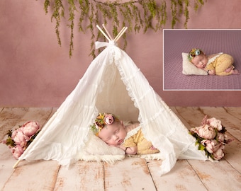 Chica telón de fondo digital, telón de fondo digital, Teepee, rosa, niña recién nacida, recién nacido telón de fondo