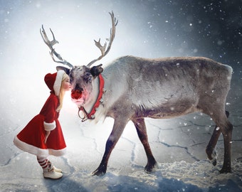 Reindeer Kisses, digital backdrop, Christmas, Winter, background, Reindeer