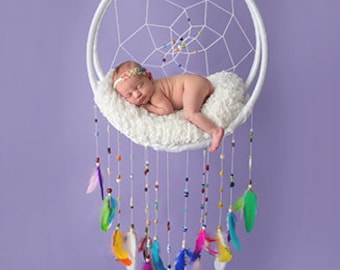 Rainbow Dream Catcher Telón de fondo digital, telón de fondo digital, receptor de sueños, bebé arco iris, dreamcatcher arco iris, telón de fondo del arco iris, recién nacido