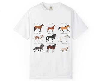 Horse Breeds Graphic Design Tee, Equestrian T-shirt, Gift for Horse Lovers and Equestrians