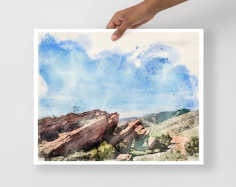 Colorado Red Rocks Denver hiking mountain western watercolor unframed print travel wall decor housewarming