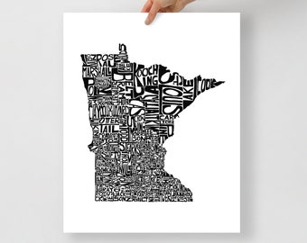 Minnesota typography map art unframed print customizable personalized custom state poster wall decor engagement wedding housewarming gift