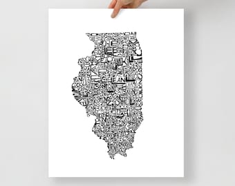 Illinois typography map art unframed print customizable state poster wedding engagement graduation gift anniversary personalized wall decor