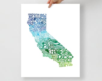 California typography map art unframed print custom state poster personalized wedding engagement graduation gift anniversary wall decor