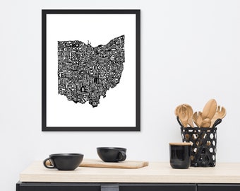 Ohio typography map art FRAMED print customizable personalized state poster custom wall decor engagement wedding housewarming gift