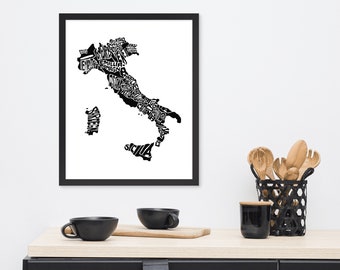 Italy typography map art FRAMED print custom personalized country poster wedding engagement graduation gift anniversary wall art decor