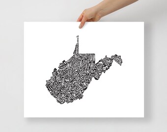 West Virginia typography map art unframed print custom personalized state poster custom wall decor engagement wedding housewarming gift