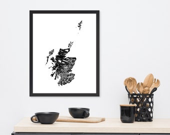 typography map art FRAMED print Scotland scottish country poster custom wedding engagement graduation gift anniversary wall art decor