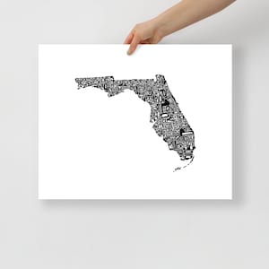 Florida typography map art unframed print customizable state poster wedding engagement graduation gift anniversary personalized wall decor 18x24 inches