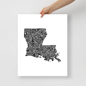Louisiana typography map art unframed print customizable personalized state poster custom wall decor engagement wedding housewarming gift 18x24 inches