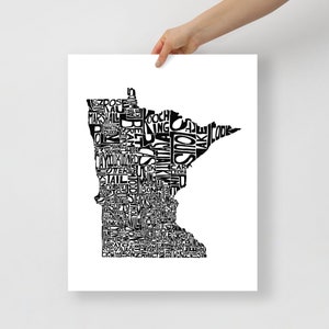 Minnesota typography map art unframed print customizable personalized custom state poster wall decor engagement wedding housewarming gift