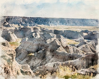 Badlands South Dakota park western mountain plains scene watercolor DIGITAL DOWNLOAD PDF print file travel wall art