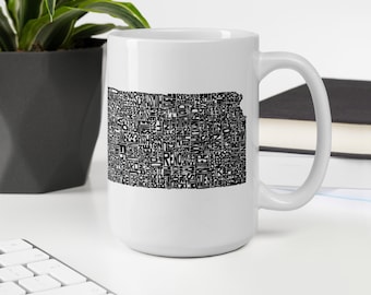 Kansas state typography map coffee mug