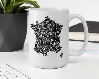 France typography map coffee mug