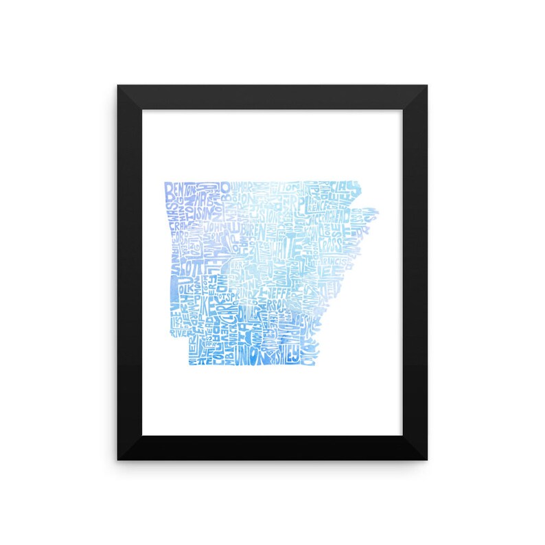 Arkansas watercolor typography map art FRAMED print state poster wedding engagement graduation housewarming anniversary nursery wall decor