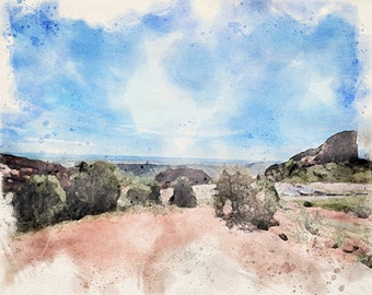 Red Rocks Denver Colorado mountain scene watercolor DIGITAL DOWNLOAD PDF print file travel wall art