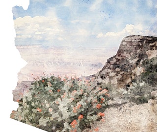 Arizona grand canyon desert scene watercolor DIGITAL DOWNLOAD PDF print file travel wall art national park southwestern style