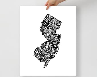 New Jersey typography map art unframed print customizable personalized custom state poster wall decor engagement wedding housewarming gift