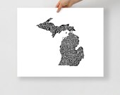 Michigan typography map art unframed print customizable personalized custom state poster wall decor engagement wedding housewarming gift