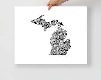 Michigan typography map art unframed print customizable personalized custom state poster wall decor engagement wedding housewarming gift