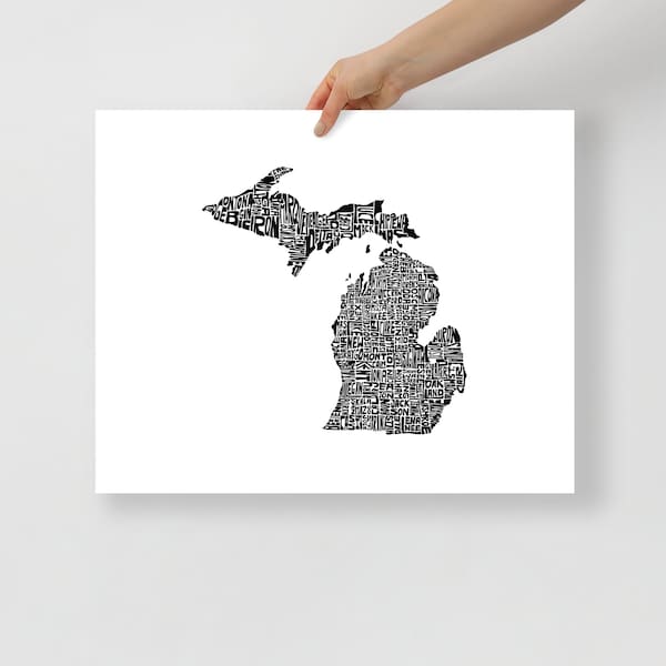 Michigan typography map art unframed print customizable personalized custom state poster wall decor engagement wedding housewarming gift