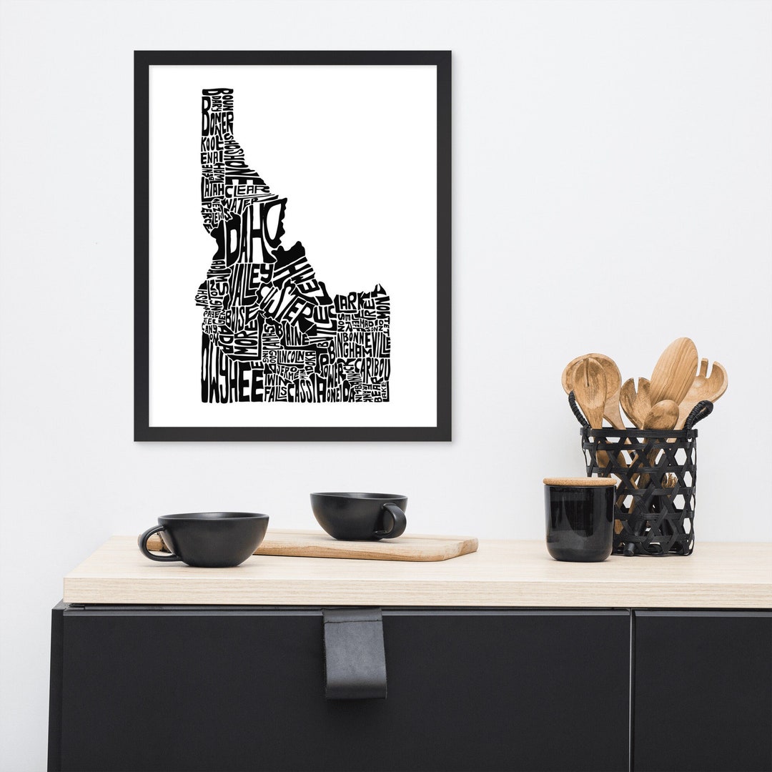 Idaho Typography Map Art FRAMED Print Customizable State Poster Wedding ...
