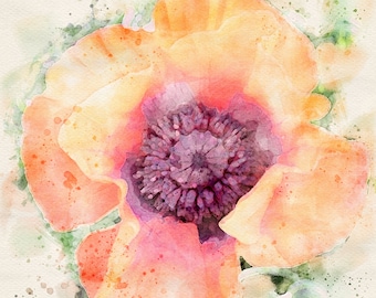 Summer poppy watercolor DIGITAL DOWNLOAD PDF print file flower floral