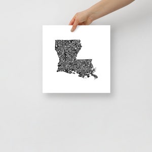 Louisiana typography map art unframed print customizable personalized state poster custom wall decor engagement wedding housewarming gift 12x12 inches