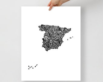 Spain typography map art unframed print customizable country poster custom wedding engagement graduation gift anniversary wall art decor