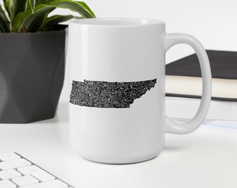Tennessee state typography map coffee mug