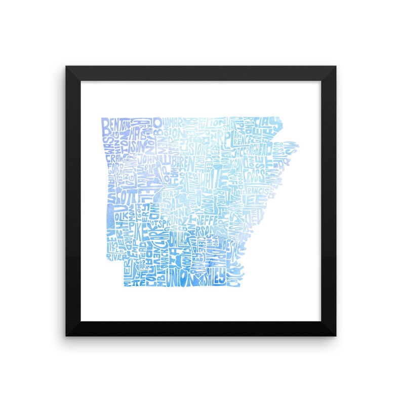 Arkansas watercolor typography map art FRAMED print state poster wedding engagement graduation housewarming anniversary nursery wall decor