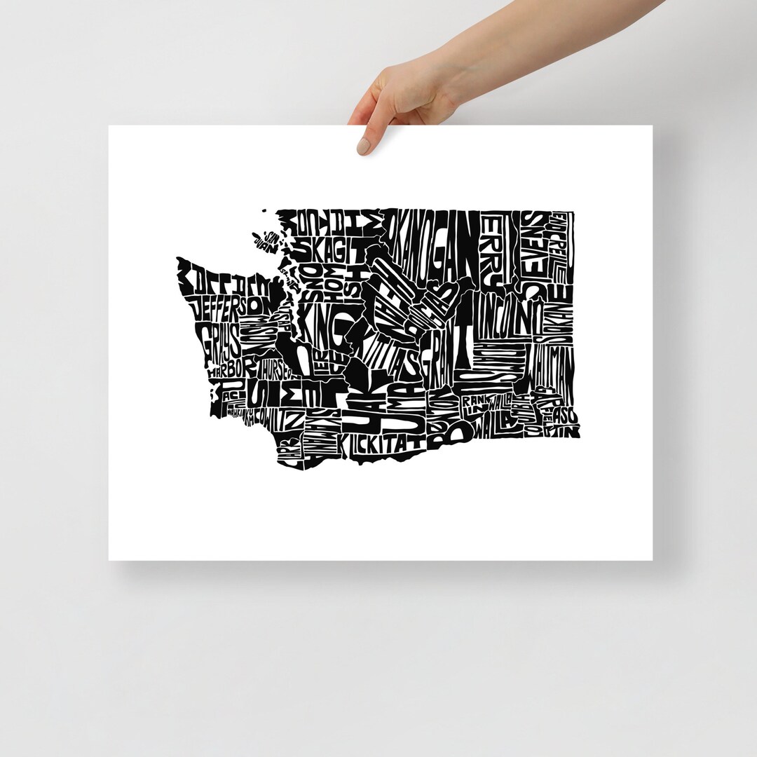 Washington Typography Map Art Unframed Print Customizable Personalized ...