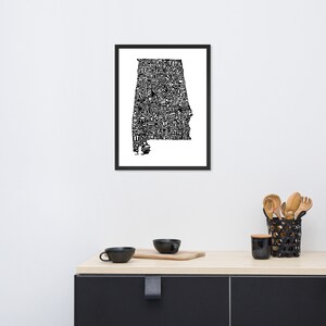 Alabama typography map art FRAMED print customizable state poster personalized wall art home decor 18×24