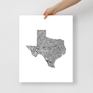 Texas typography map art unframed print customizable personalized custom state poster wall decor engagement wedding housewarming gift