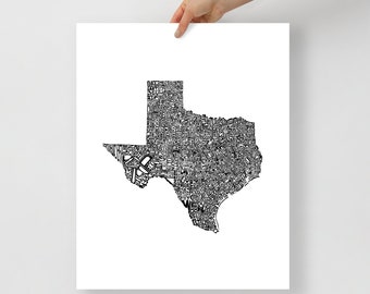 Texas typography map art unframed print customizable personalized custom state poster wall decor engagement wedding housewarming gift