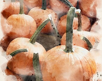 Pumpkin patch watercolor DIGITAL DOWNLOAD PDF print file food art cafe restaurant decor fall autumn