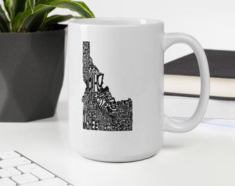 Idaho state typography map coffee mug