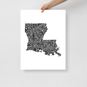 Louisiana typography map art unframed print customizable personalized state poster custom wall decor engagement wedding housewarming gift 16x20 inches