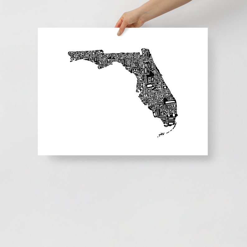 Florida typography map art unframed print customizable state poster wedding engagement graduation gift anniversary personalized wall decor 16x20 inches
