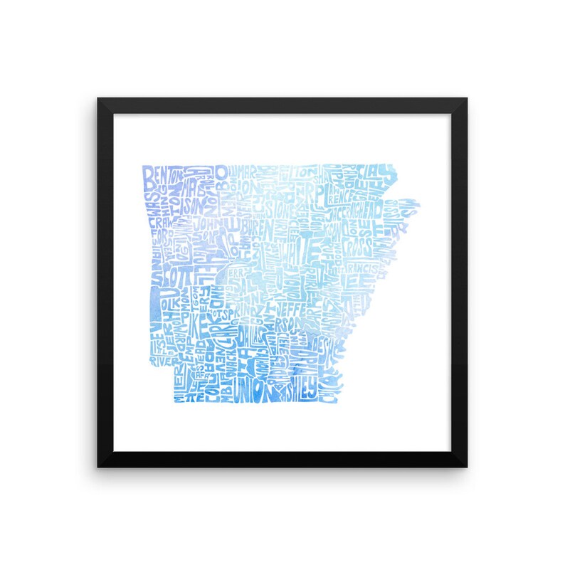 Arkansas watercolor typography map art FRAMED print state poster wedding engagement graduation housewarming anniversary nursery wall decor