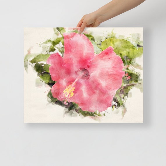 Hibiscus Tropical Flower Watercolor Wall Art Decor Floral Etsy