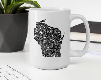 Wisconsin typography map coffee mug