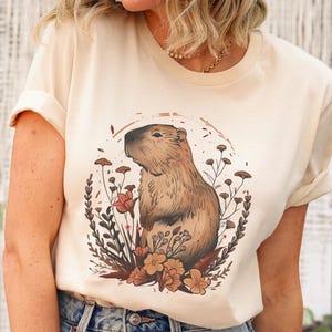 Whimsical Capybara Graphic Tee: Cottagecore Animal Lover Shirt