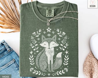 Forestcore Fox T Shirt: Folk Art Woodland Fox Comfort Colors Tee