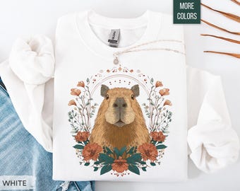 Capybara Sweatshirt: Whimsical Cottagecore Capybara With Wildflower Botanical Design