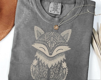 Minimalist Fox Comfort Colors Shirt, Forestcore Folk Art Crewneck