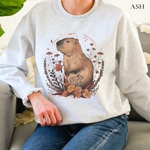 Boho Capybara Wildflower Sweatshirt, Cottagecore Capybara Sweater, Capybara Lovers Gift, Cute Animal Crewneck, Boho Nature Pullover