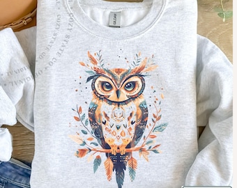 Boho Owl Graphic Sweatshirt: Nature Inspired Gift